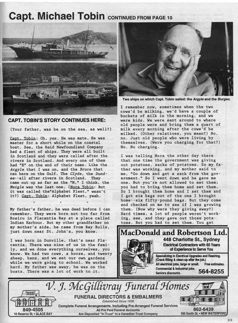 Page 99 - From Visits with Capt. Michael Tobin Coastal & Gulf Ferry Captain, Ret'd